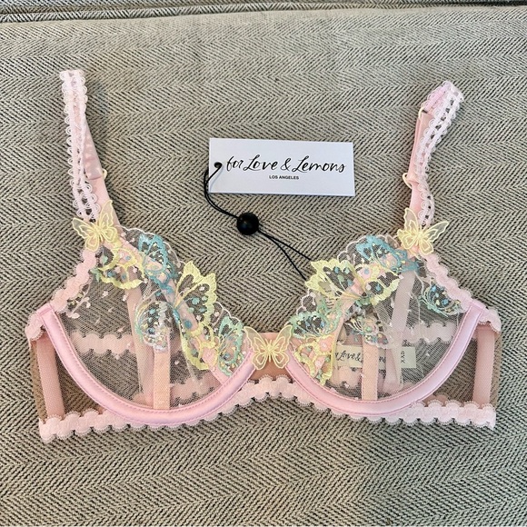 NWT For Love & Lemons Dottie Butterfly Underwire Bra Size XXS Pastel Lace - Picture 5 of 11